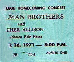 ticket stub for one of duane's last shows;marietta,oh.
10/16/71